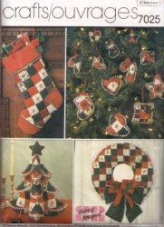 7025 PATCHWORK STOCKING, TREE, WREATH, ORNAMENTS XMAS PATTERN